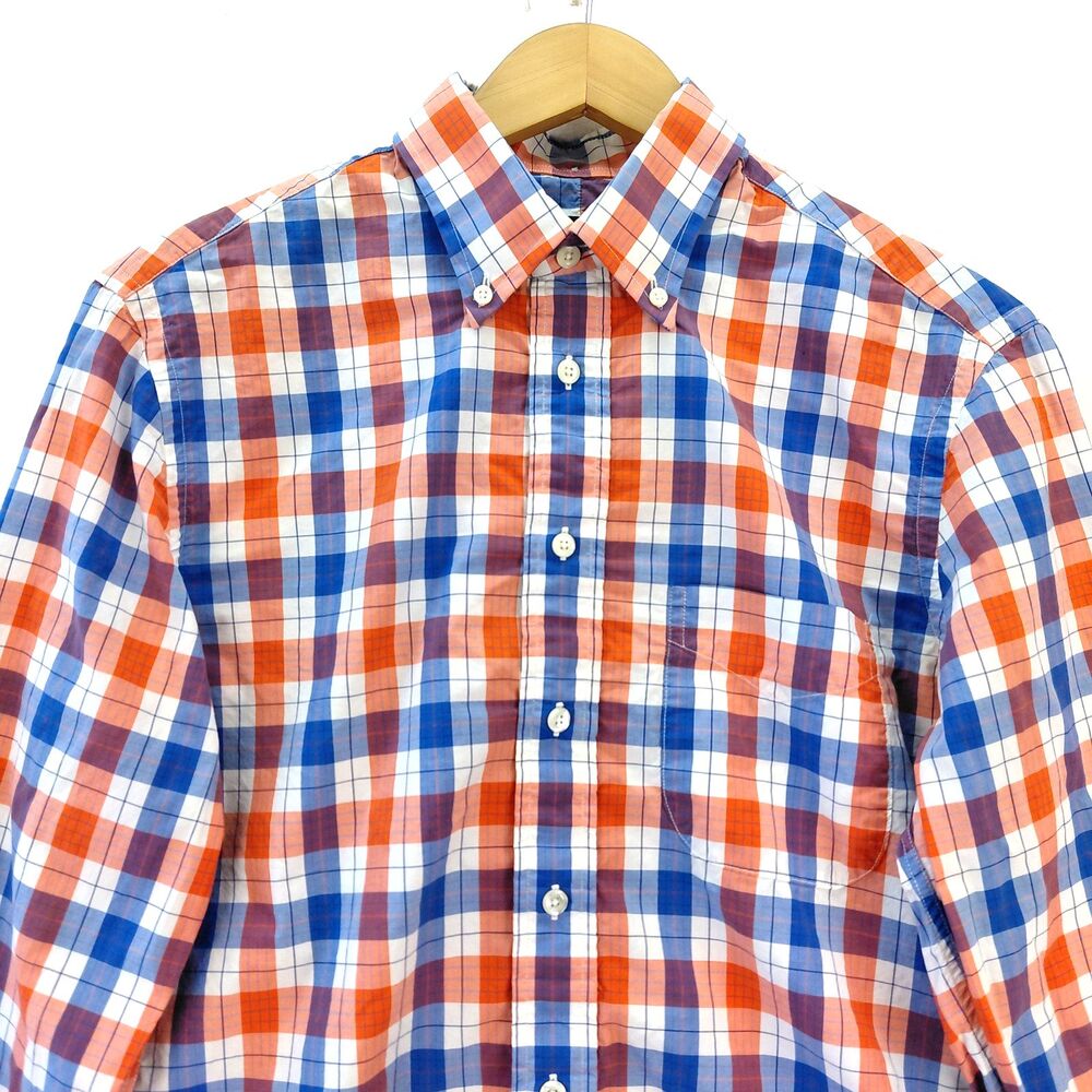 Gitman Bros Shirt Men Medium Blue Orange Gingham Check Plaid Button Down USA VTG